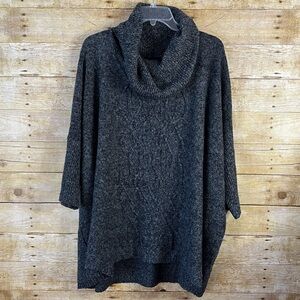 AB Studio Black Marled Space Dye Oversized Dolman Cowl Tunic Sweater Size XL EUC